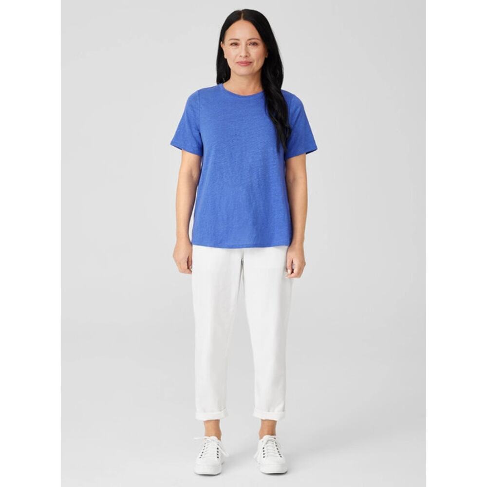 Eileen Fisher Organic Linen Jersey Crewneck Sz M Blue 100% Linen Nice!